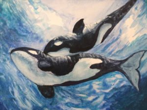 Painting of two Orca whales