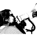 Drawing of woman speaking into a megaphone.
