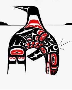 Northwest Tribal design of Orca leading Lummi Nation home after the Great Flood